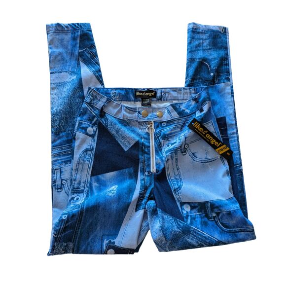 NWT  Like an Angel denim patch stretch leggings  Sz S - Picture 2 of 13